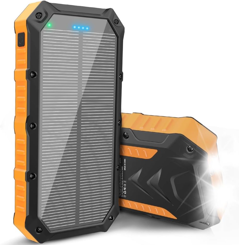 Solar-Power-Bank-Portable-Charger-42800mAh Solar Phone Charger with 4 USB Ports/LED Flashlight Fast Charge USB C External Backup Battery Pack Compatible with iPhone Tablet, for Outdoor, Camping